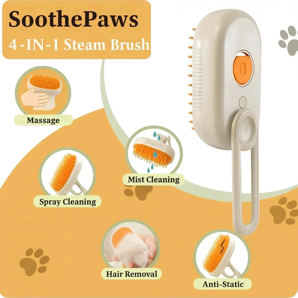 4-in-1 Pet Steam Grooming Brush, Cat & Dog Deshedding & Cleaning Tool