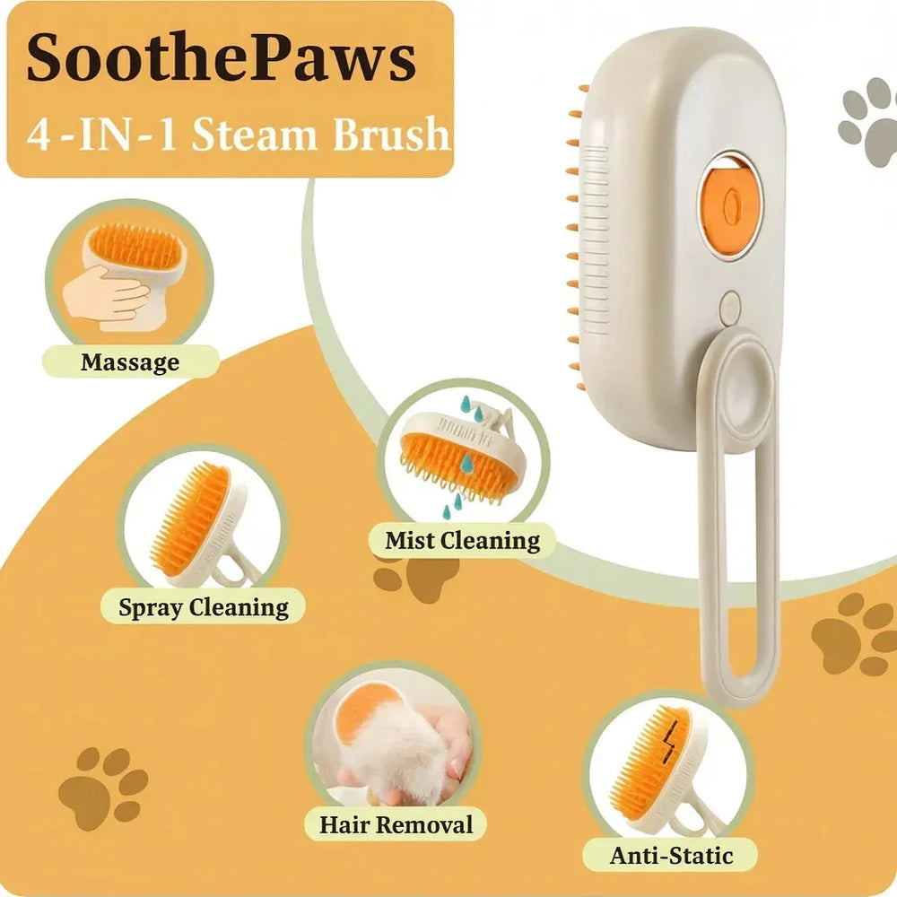 4-in-1 Pet Steam Grooming Brush, Cat & Dog Deshedding & Cleaning Tool