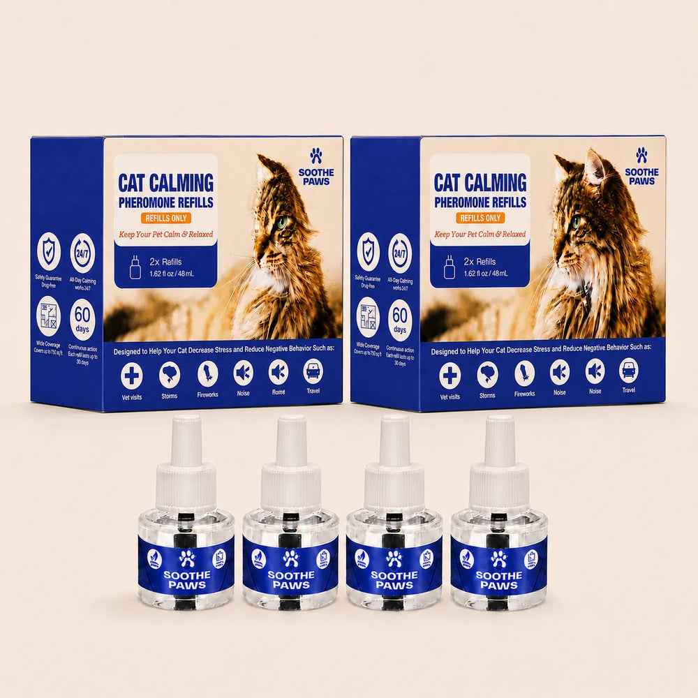 SoothePaws Cat Calming Pheromone Refills 4-pack 2 boxes containing 4 refill bottles total, 120 days of cat anxiety relief, ideal for multi-cat homes 