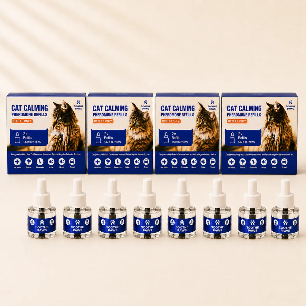 SoothePaws Cat Calming Pheromone Refills 8-pack 4 boxes containing 8 refill bottles total, 240 days of multi-room cat anxiety relief, best value