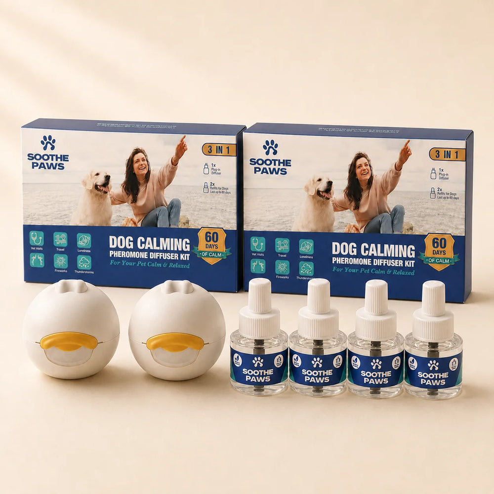 SoothePaws Dog Calming Diffuser 2-pack — 2 diffusers plus 4 refills, 120 days of dog anxiety relief, ideal for 2-room households 