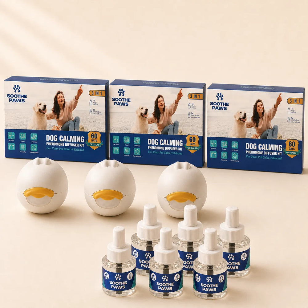 SoothePaws Dog Calming Diffuser 3-pack — 3 diffusers plus 6 refills, 180 days of whole-home dog anxiety relief