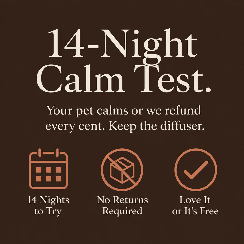 SoothePaws 14-Night Calm Test guarantee full refund if your dog is not calmer, no returns required, keep the diffuser 