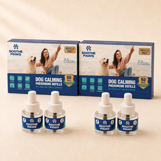SoothePaws Dog Calming Pheromone Refills 4-pack 4 refill bottles, 120 days of dog anxiety relief, save 11% on continuous calm 