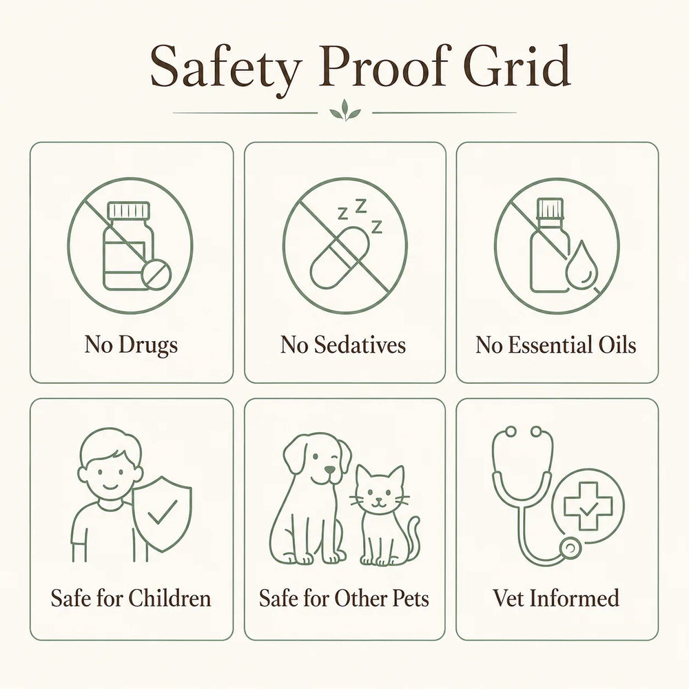 Safety proof grid with icons and text indicating product safety features.